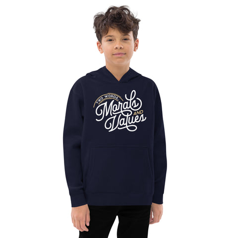 Two Words Moral And Values Kids Fleece Hoodie